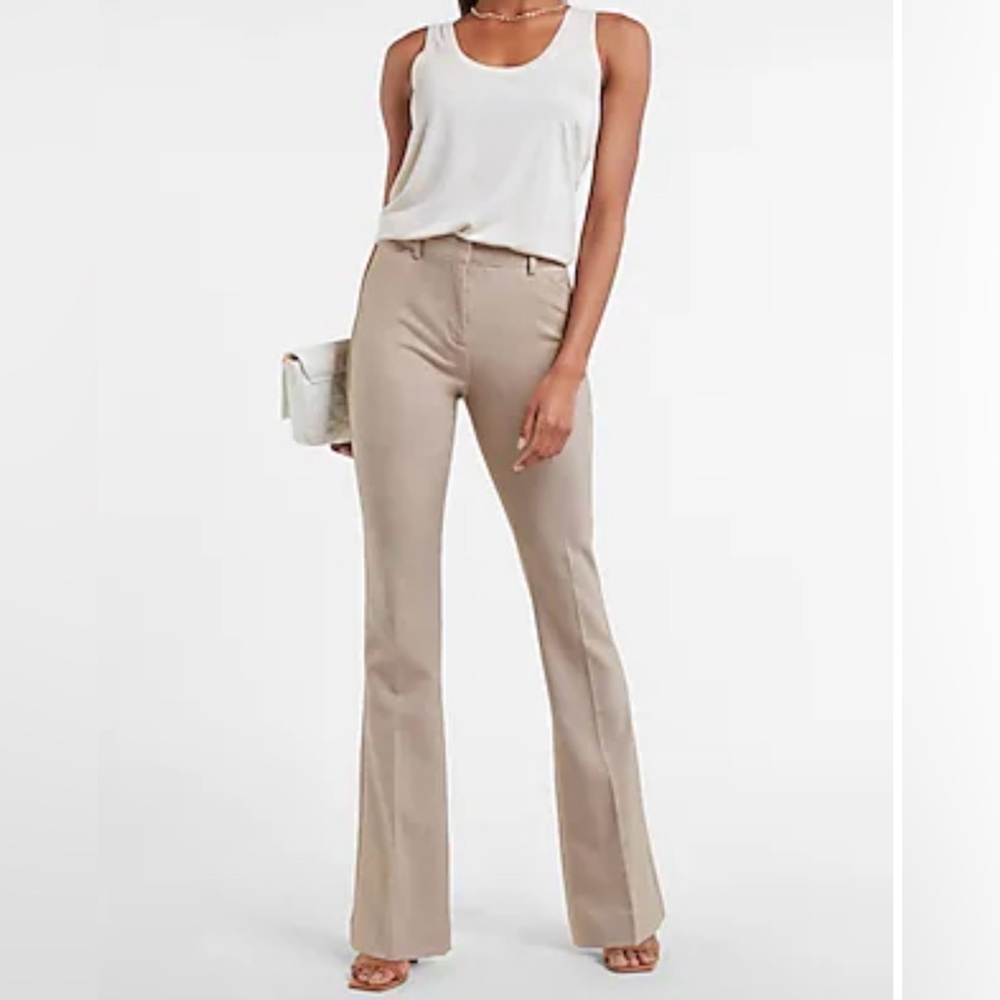 Express High-Waisted Flare Pant in Heather Oatmeal